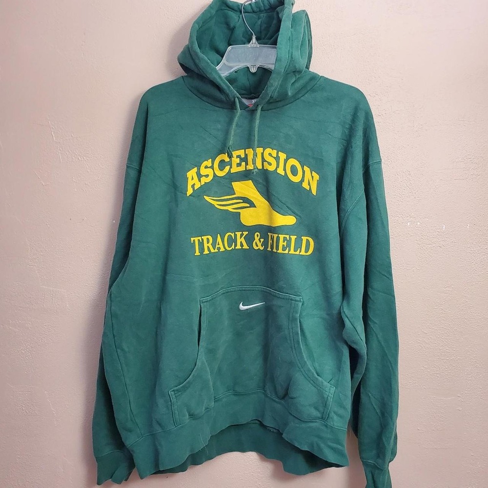 Nike green hoodie with yellow 'ASCENSION TRACK & FIELD' graphic